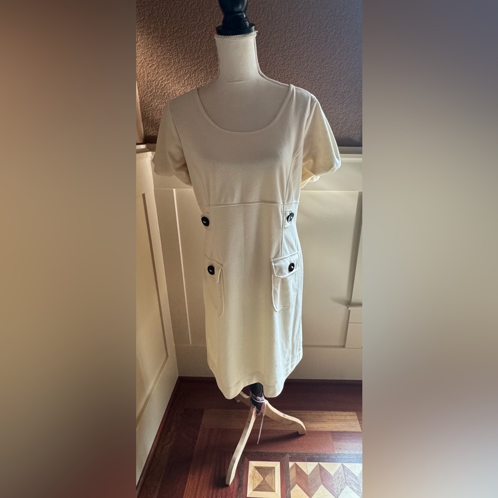 GNW Cream Midi  Dress with Black Button Details